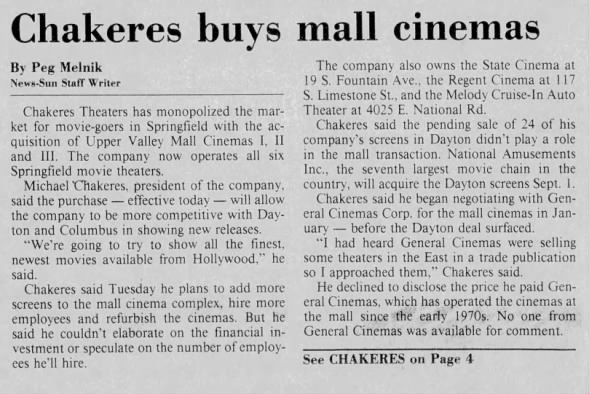 Chakeres takes over the Upper Valley Mall Cinemas