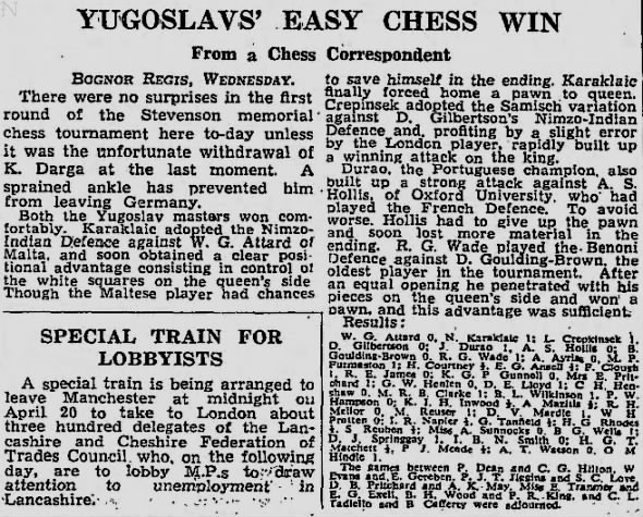 Yugoslavs' Easy Chess Win