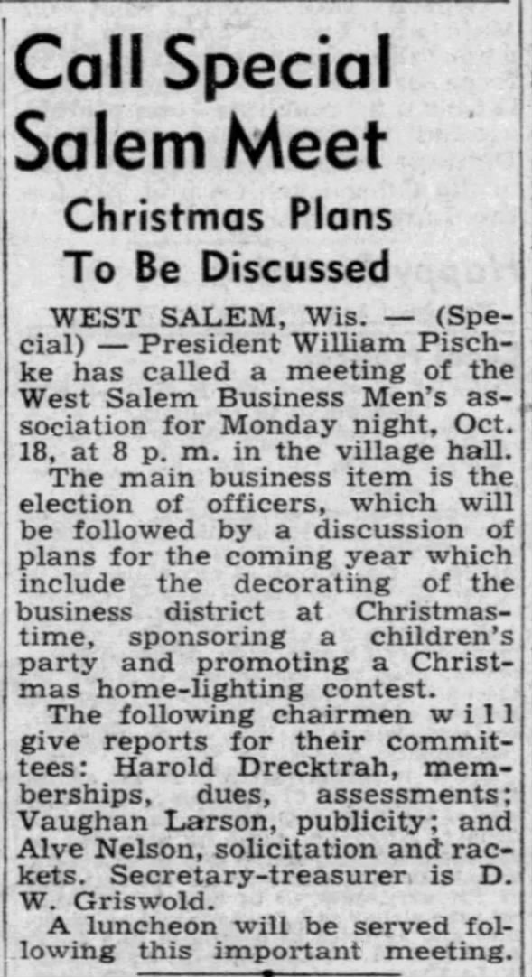 1948 West Salem Business Men's Association Christmas Plans