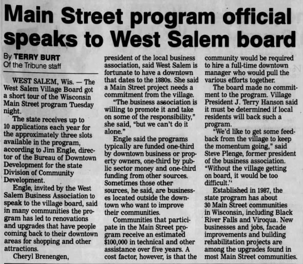 2000 West Salem Business Association Looks at Main Street Program