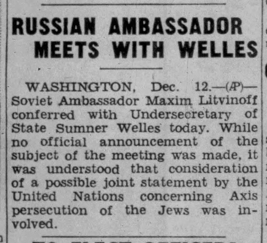 Russian Ambassador Meets With Welles