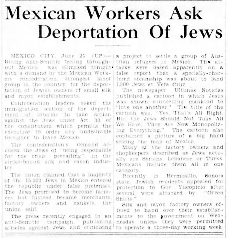 Mexican Workers Ask Deportation for Jews