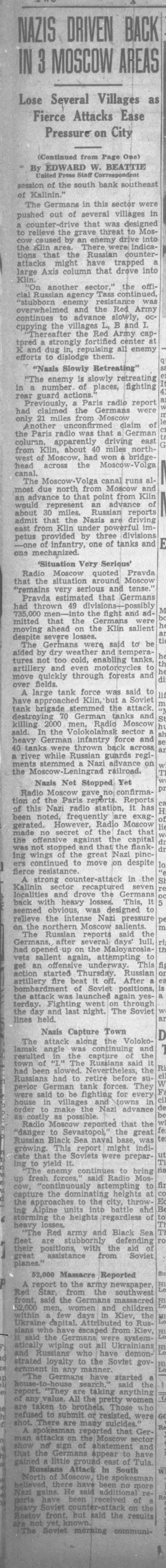 Nazis Driven Back in 3 Moscow Areas