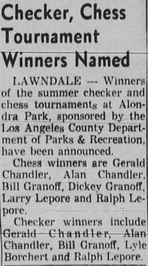 Checker, Chess Tournament Winners Named