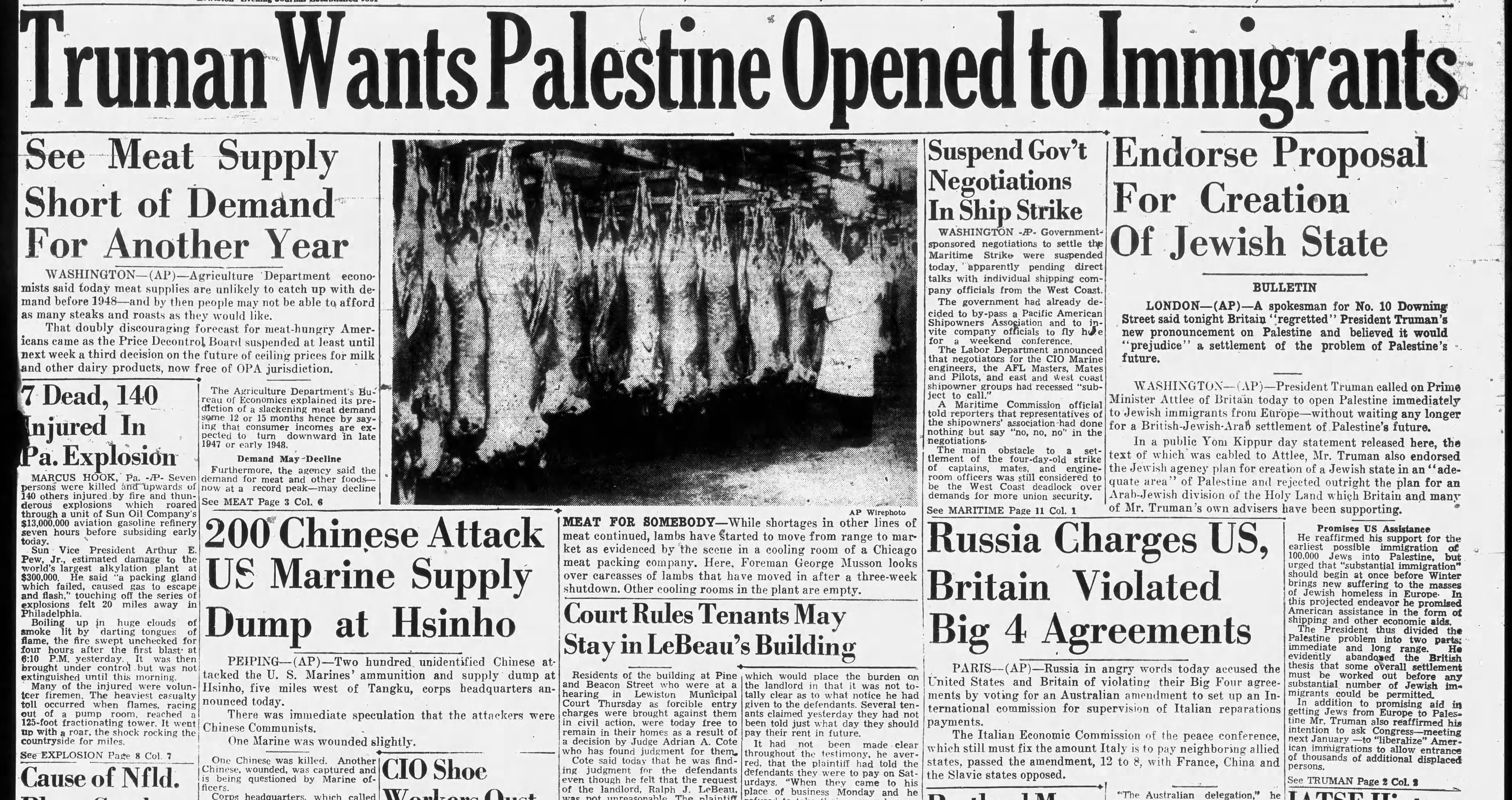 Truman Wants Palestine Opened to Immigrants