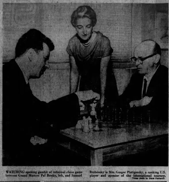 Pal Benko, Jacqueline Piatigorsky and Samuel Reshevsky