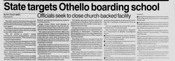 State targets Othello boarding school - 1992-12-30
