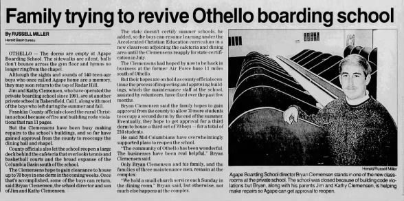 Family trying to revive Othello boarding school - 1996-02-26