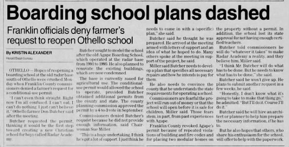 Boarding school plans dashed - 1997-10-14