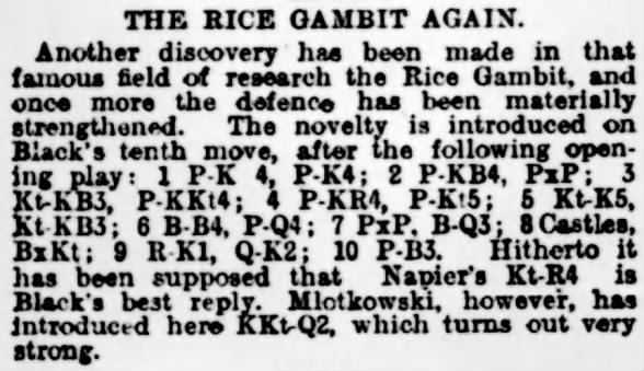 The Rice Gambit Again
