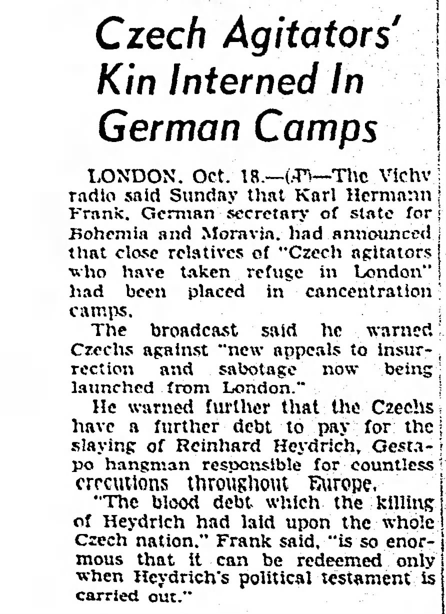 Czech Agitators' Kin Interned In German Camps