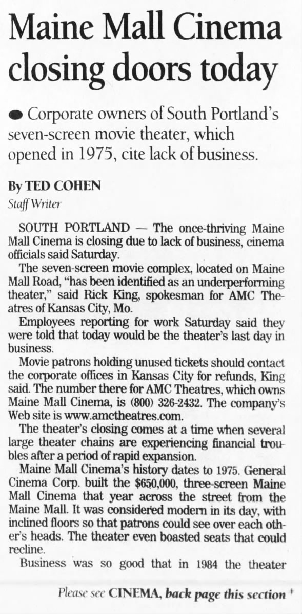 Maine Mall Cinema closing