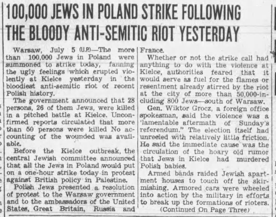 100,000 Jews In Poland Strike Following The Bloody Anti-Semitic Riot Yesterday