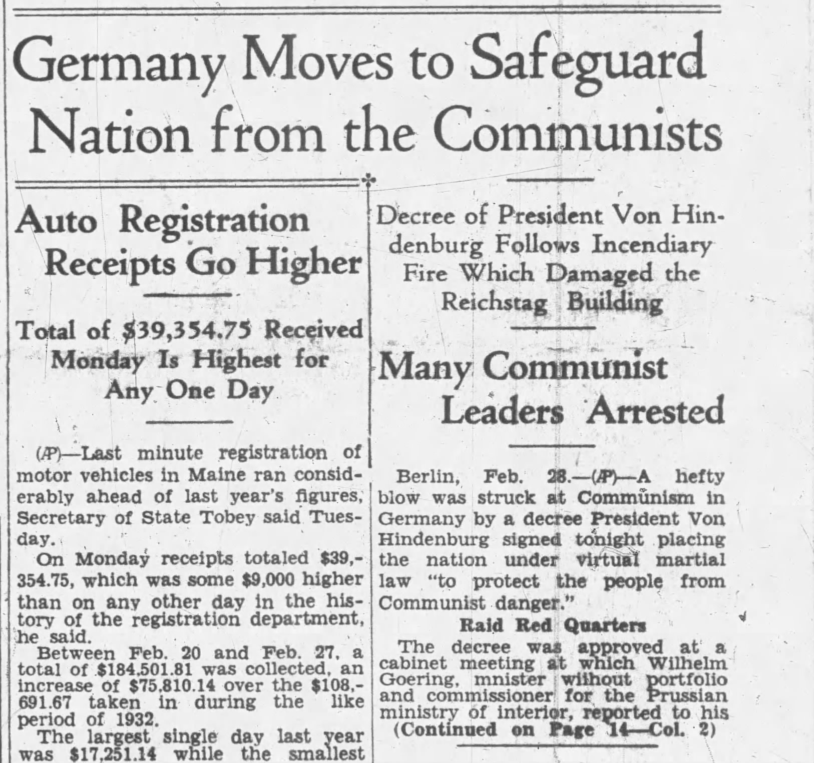 Germany Moves to Safeguard Nation from the Communists
