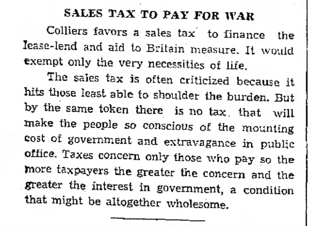 Sales Tax To Pay For War