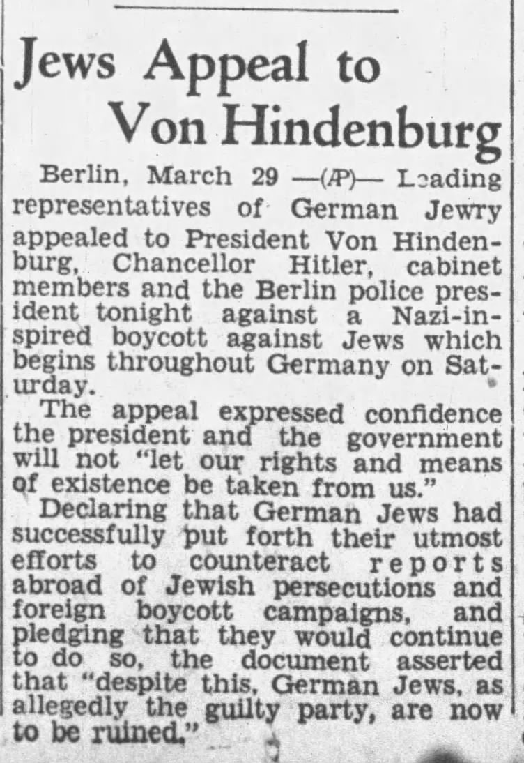 Jews Appeal to Von Hindenburg