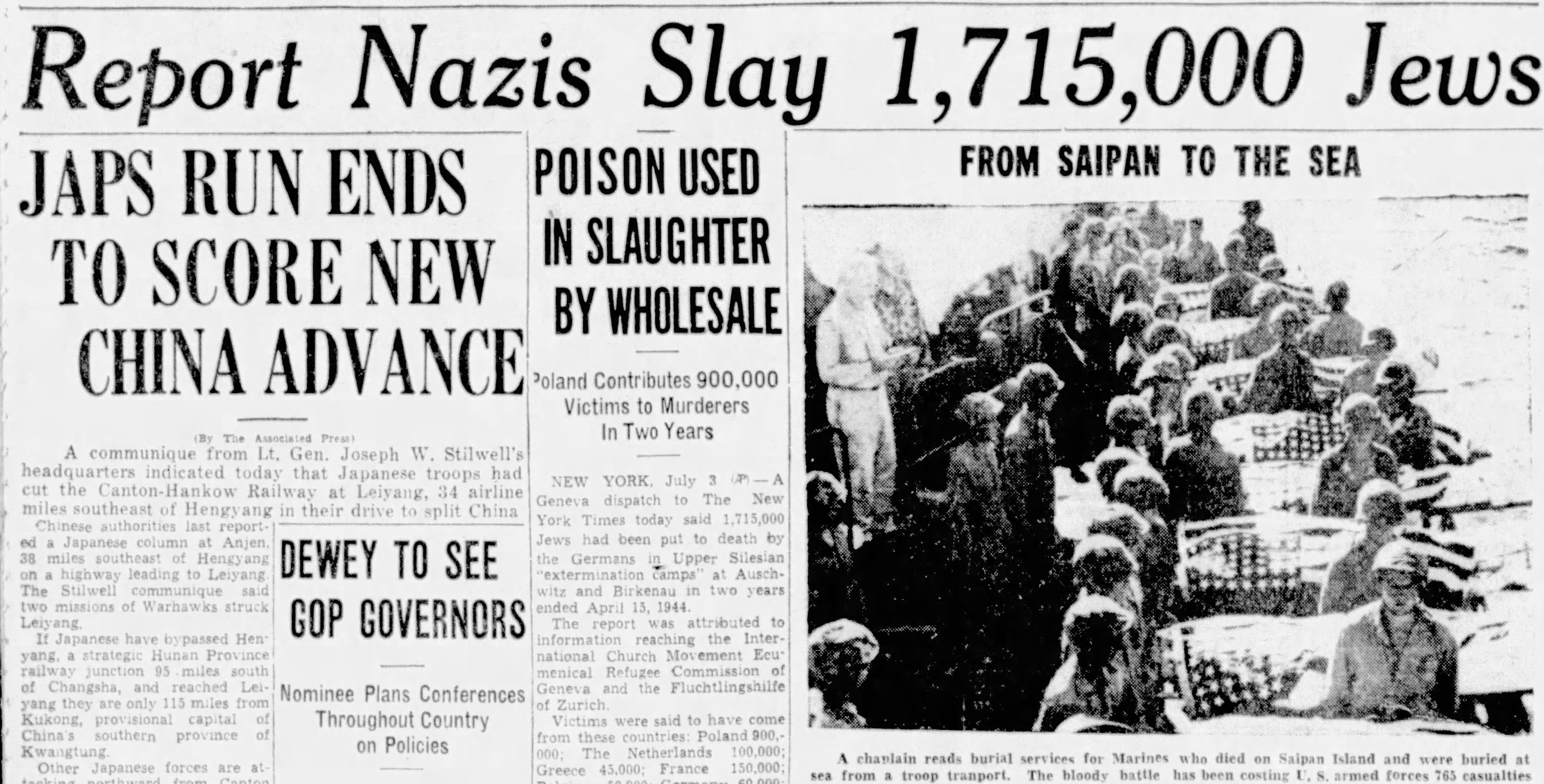 Report Nazis Slay 1,715,000 Jews