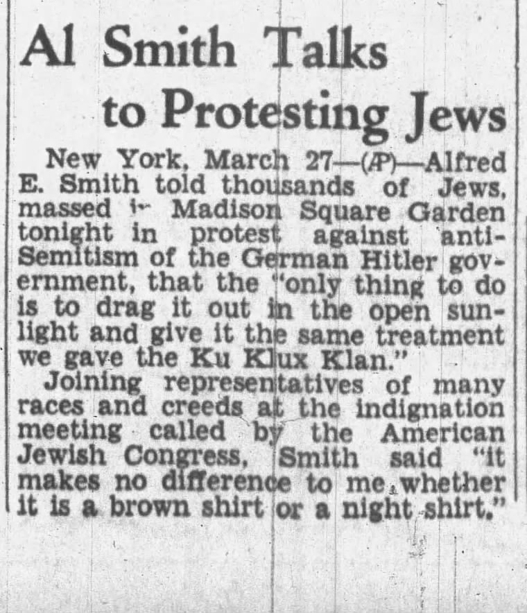 Al Smith Talks to Protesting Jews