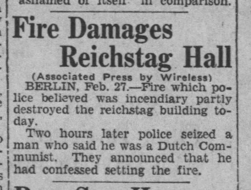 Fire Damages Reichstag Hall