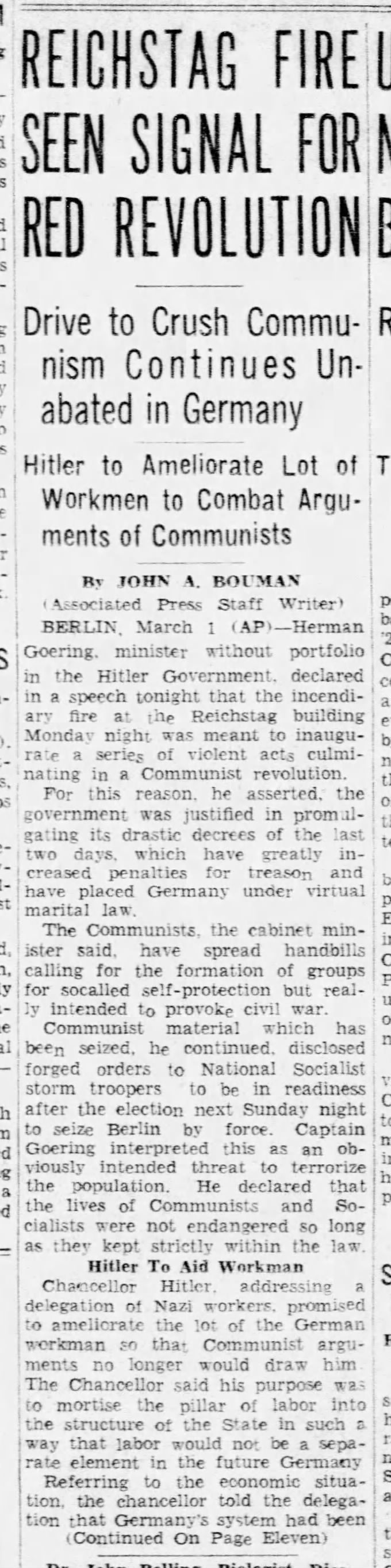 Reichstag Fire Seen Signal For Red Revolution