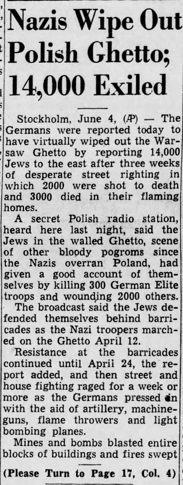 Nazis Wipe Out Polish Ghetto; 14,000 Exiled