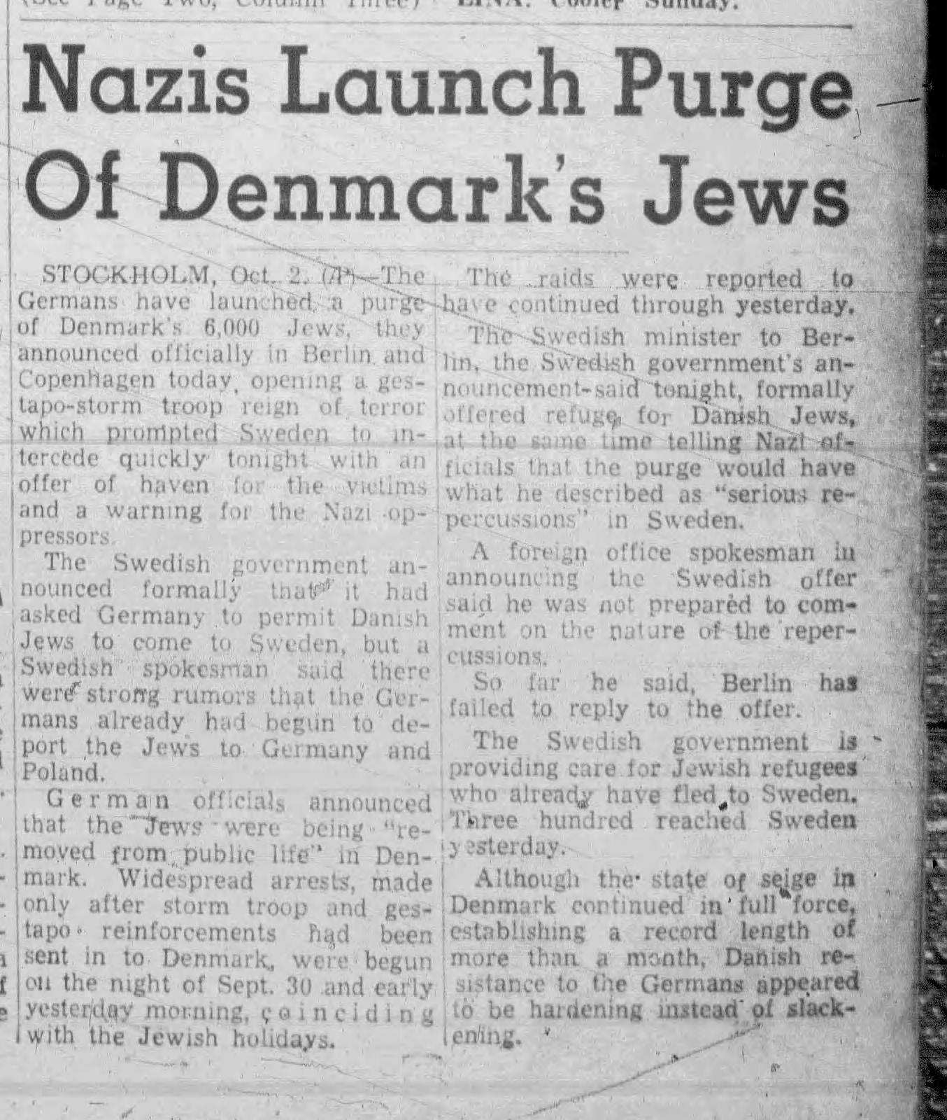 Nazis Launch Purge Of Denmark's Jews