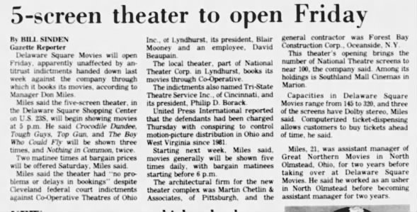 Delaware Square movies opening 