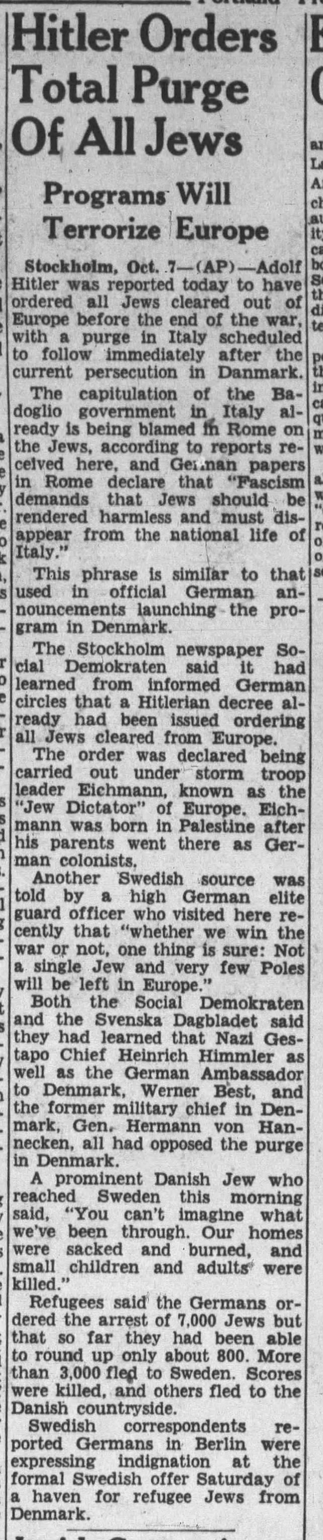 Hitler Orders Total Purge Of All Jews