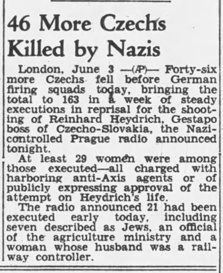 46 More Czechs Killed by Nazis