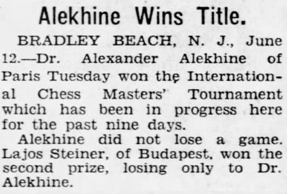Alekhine Wins Title