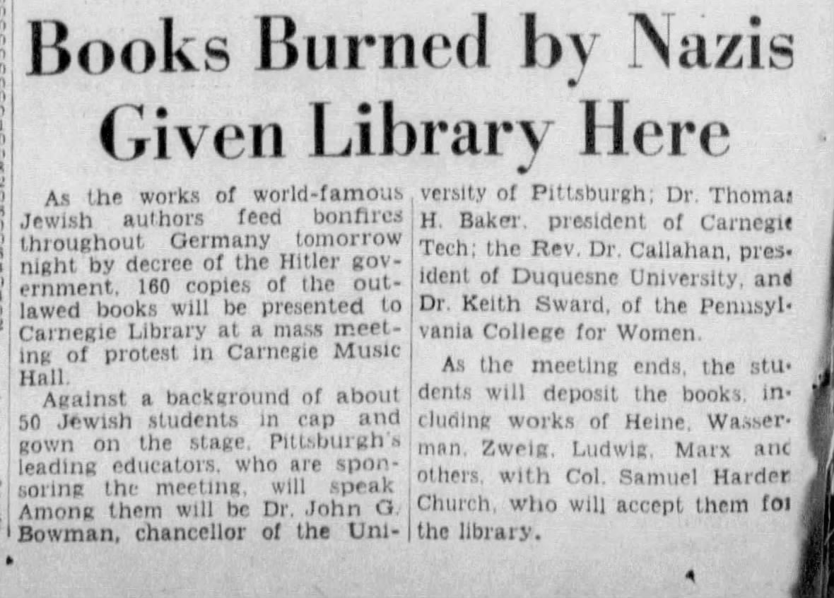 Books Burned by Nazis Given Library Here