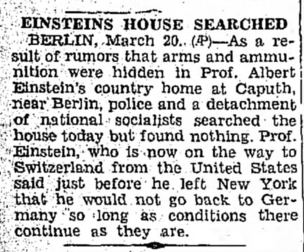 EINSTEINS HOUSE SEARCHED