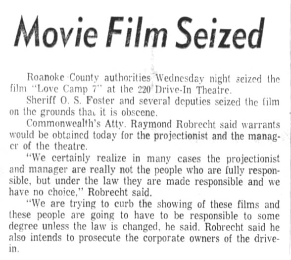 Love Camp 7 was seized from the 220 Drive-In