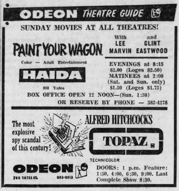 Haida Theatre Odeon ad January 1970
