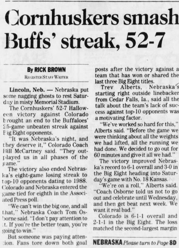 1992 Nebraska-Colorado, Des Moines Register part 1