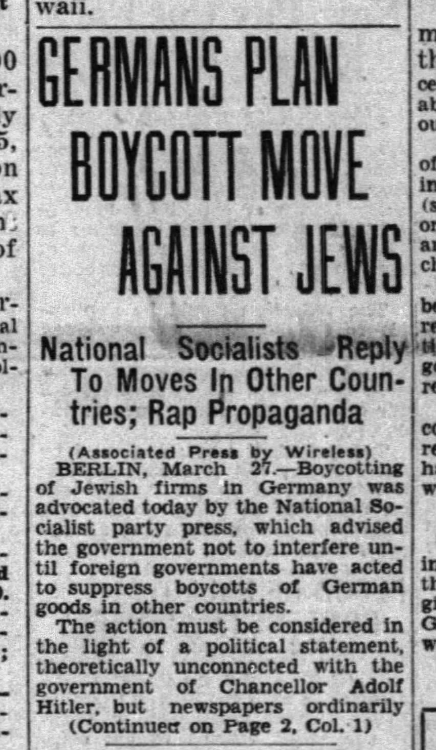 Germans Plan Boycott Move Against Jews