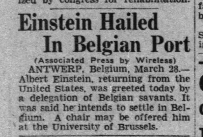 Einstein Hailed In Belgian Port