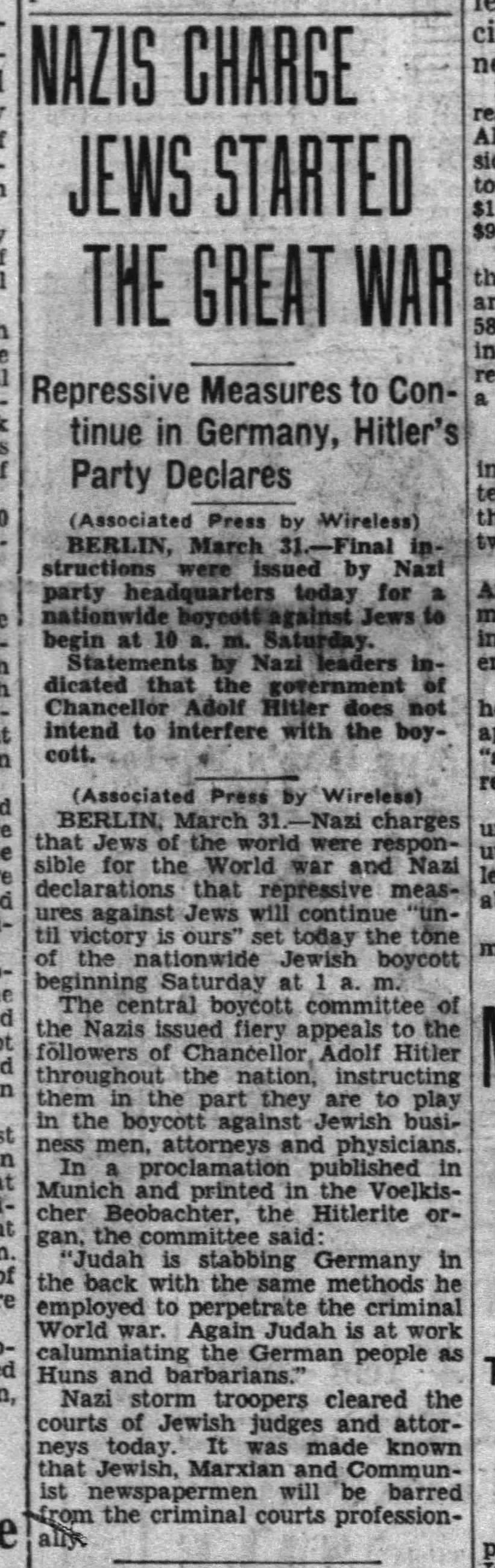 Nazis Charge Jews Started The Great War