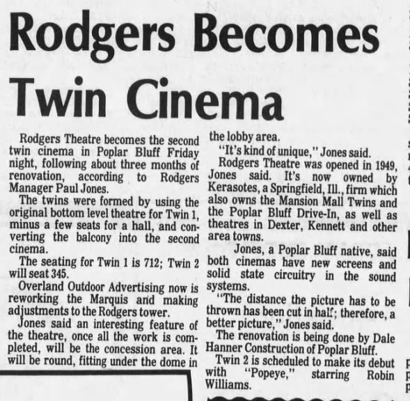Rodgers Twin Cinema reopening