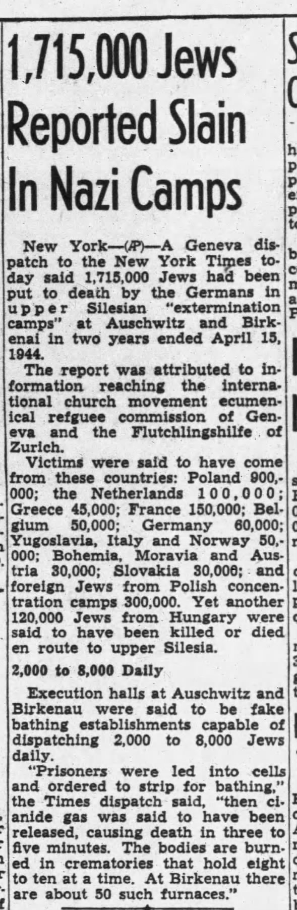 1,715,000 Jews Reported Slain in Nazi Camps