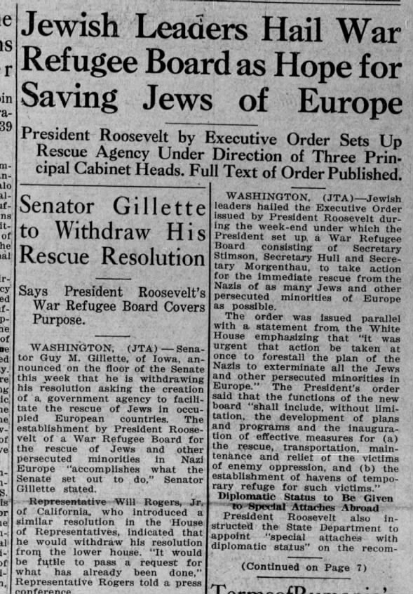Jewish Leaders Hail War Refugee Board As Hope For Saving Jews of Europe