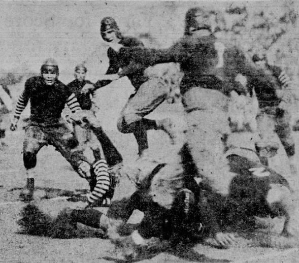 1923 Nebraska-Oklahoma football action photo blue jerseys first Memorial Stadium game