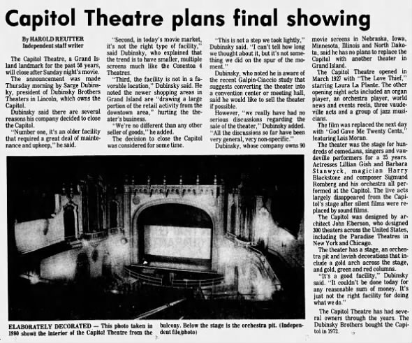 Capitol theatre closing