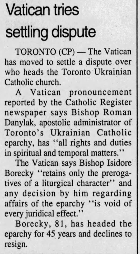 Vatican intervenes in Toronto bishop dispute