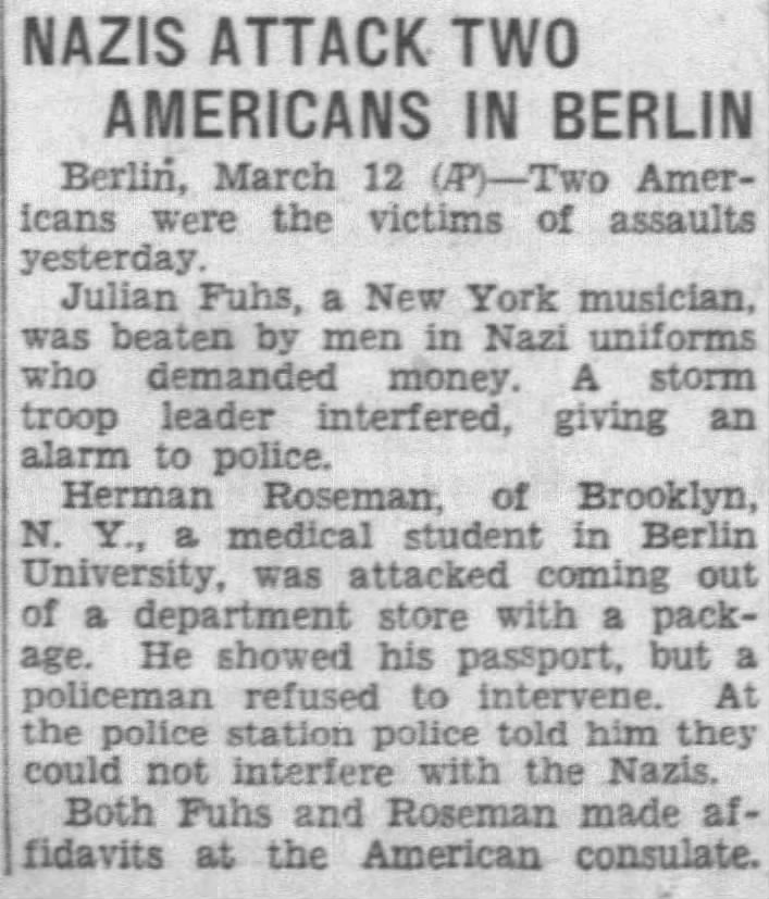 Nazis Attack Two Americans in Berlin