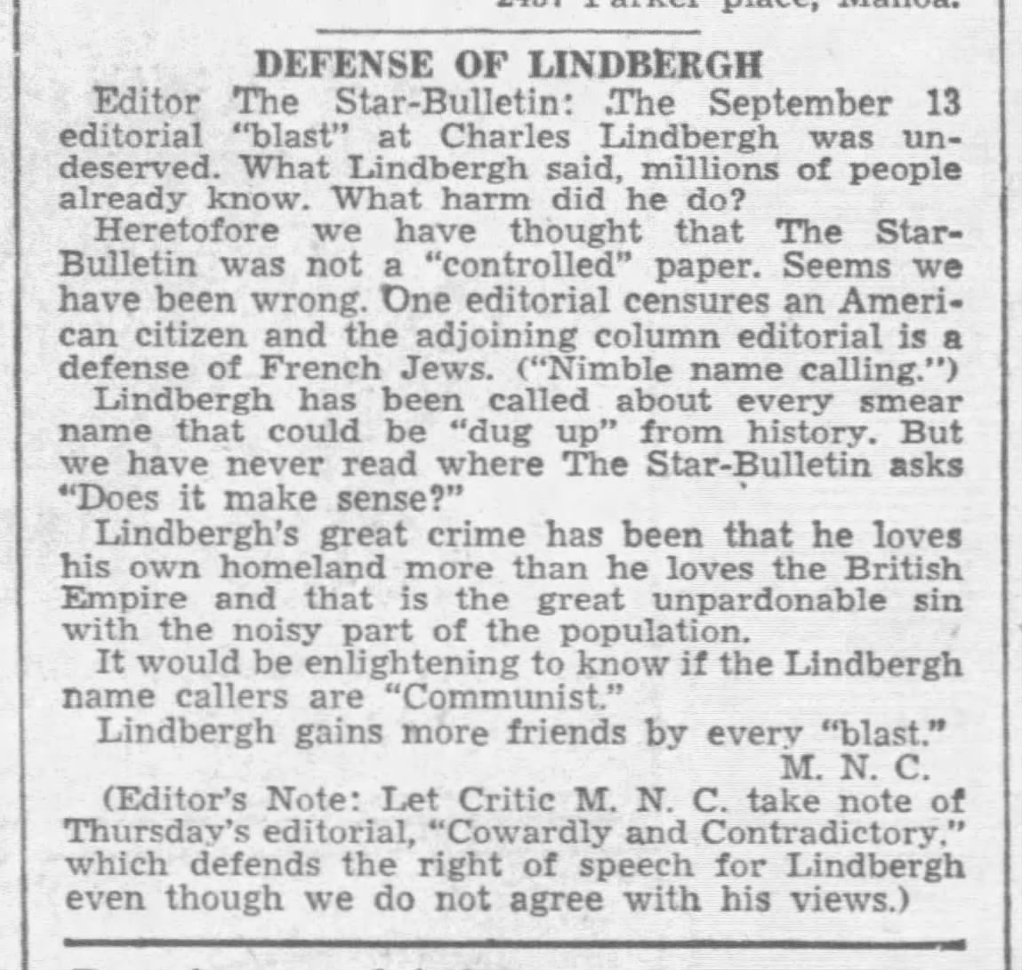 Defense Of Lindbergh