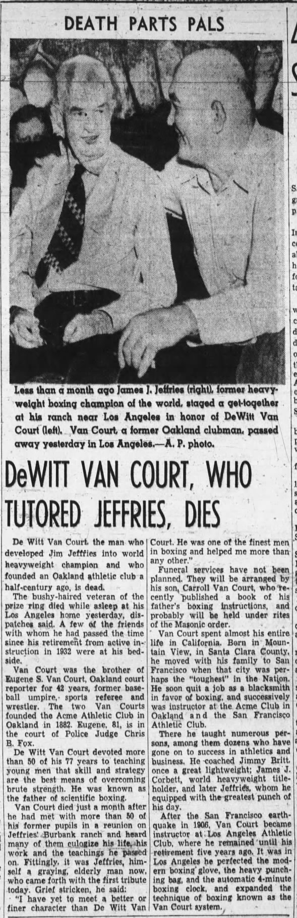 De Witt Van Court, Who Tutored Jeffries, Dies