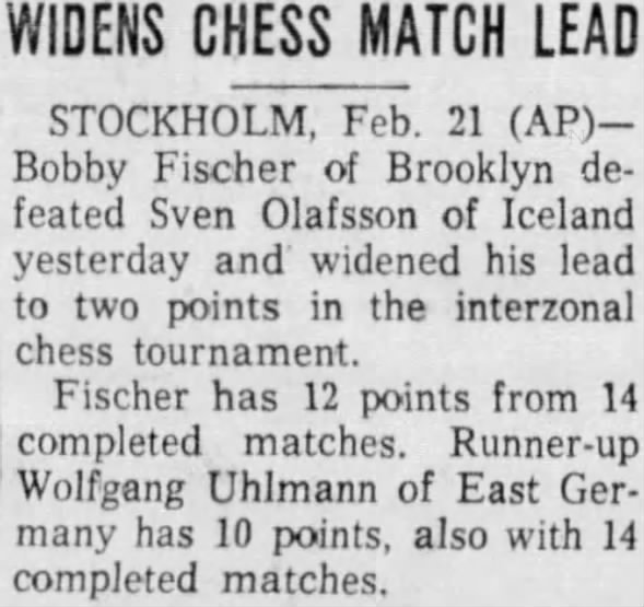 Widens Chess Match Lead
