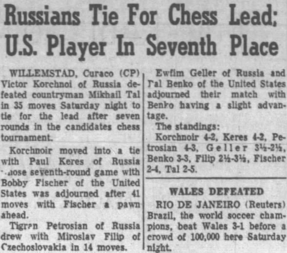 Russians Tie For Chess Lead; U.S. Player In Seventh Place