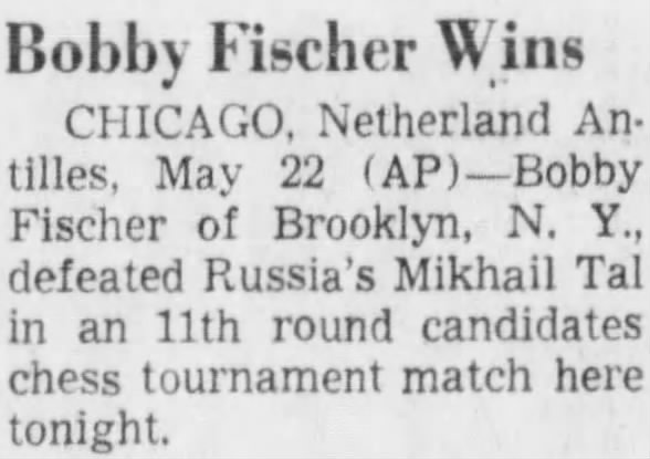 Bobby Fischer Wins